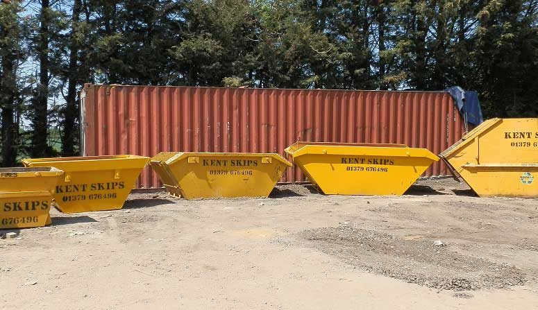 Different sizes of yellow Kent Skips bins | Skip Hire Suffolk